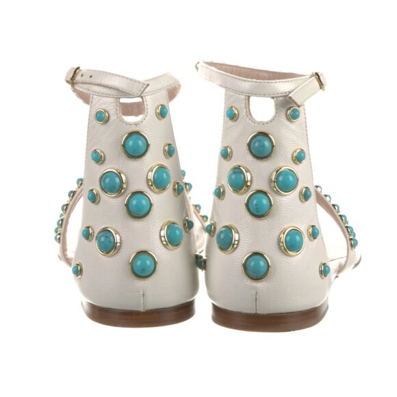 Stuart Weitzman White and Gold Sandals with Ankle Straps - Picture 4 of 5